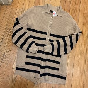 Women’s Striped Tan and Black Sweater Romper